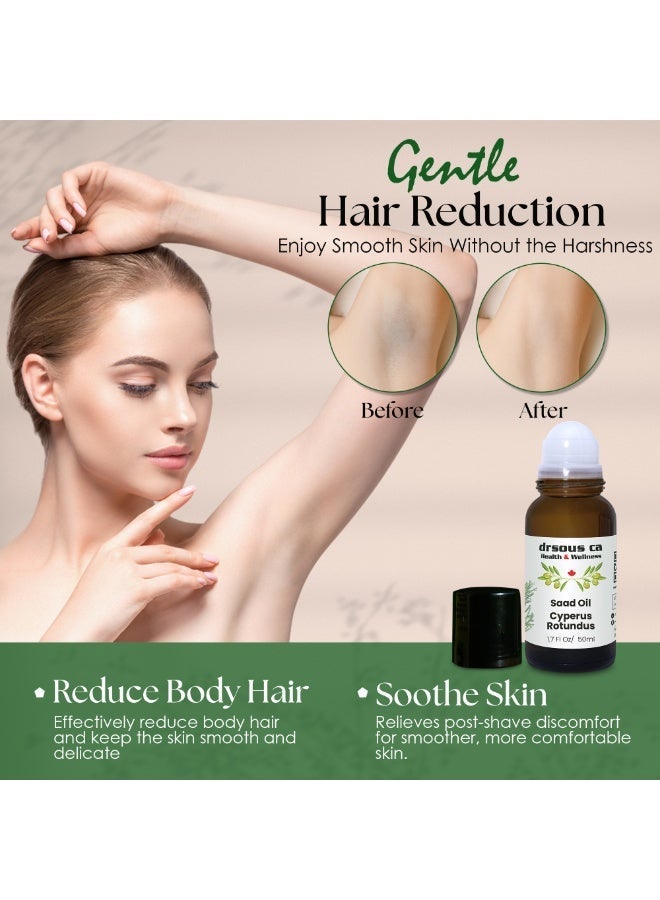 Dr. Sous Ca Health and Wellness Cyperus Rotundus Oil - 50ml Natural | Saad Oil For Hair Removal, Moisturizing & Soothing | Cyperss Oil For Reducing Body Hair Growth,  Ideal for All Skin Types | 100% Natural Organic Cyperus Oil for Skin | Glass bottle | - Image 2